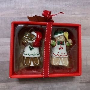 Blue Sky Gingerbread Salt and Pepper Shakers Ceramic Christmas